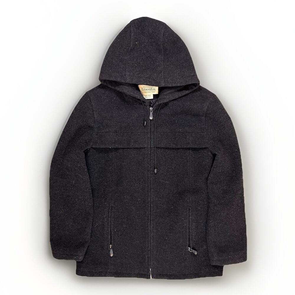 Vintage St Johns Bay Red Wool Full Zip Hooded Jacket Coat Womens L Cabin Cottage